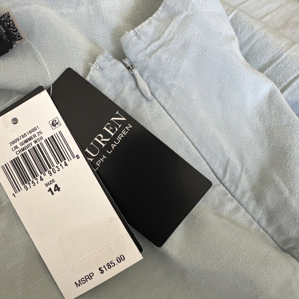 Lauren Ralph Lauren Women's Chambray Tiered Midi Skirt Lightweight Sage Green 14 - Picture 10 of 11